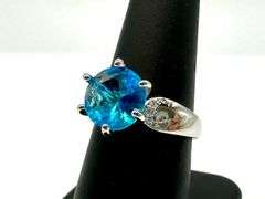 White Gold Plate 3.5 Ct Swiss Blue Topaz Ring