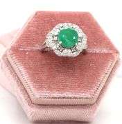 Sparkling 2.70CTS Round Faceted Natural Emerald & 0.88CTW Diamond Ring in Sterling Silver