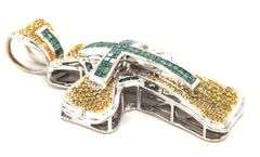 Impressive 14K WG Cross Pendant with Colored Diamonds