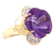 14kt Yellow gold Cab flower shaped amethyst and diamond accent ring