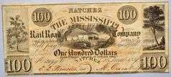 $100 Natchez Railroad Company June 1839 Note.