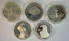 Lot of 5 1983 to 1987 Commemorative Silver Dollars in original capsules