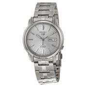 Seiko Men’s Automatic Stainless Steel Watch – Silver Dial, Transparent Case Back, Day-Date Display