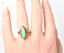 Stunning 14K Yellow Gold Green Gemstone Ring