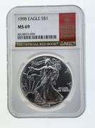 1998 American Silver Eagle, NGC MS69 "Red Book Label"