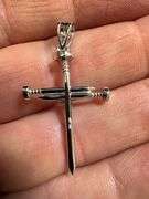 Rhodium Plated 925 Sterling Silver Nail Cross Moissanite Pendant