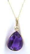 14kt Yellow gold pear shaped amethyst and bezel set diamond enhancer pendant on chain