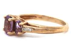 10kt Yellow gold 3 stone Amethyst and diamond ring