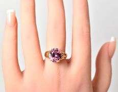 Lovely 10K Yellow Gold Pink Cubic Zirconia Gemstone Ring