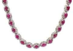 Gorgeous 36.00CTW Oval Faceted Ruby & 6.00CTW Diamond of 21.5 Inches Necklace in 14K White Gold Over