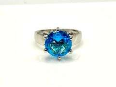 Amazing 14 Kt White Gold Plate 3.5 Ct Swiss Blue Topaz Ring