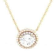 14kt Yellow gold 1ct round brilliant cut diamond with 0.25ctw double halo pendant on chain