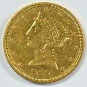 1907-D $5 Liberty Gold Half Eagle Semi-Reflective Uncirculated Flashy Final-Year Denver Issue