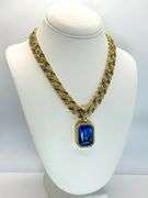 Dazzling 14 K Yellow Gold Plate Simulated Blue Tanzanite Chain Pendant Necklace