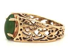 10kt Yellow gold marquise green Jade ring
