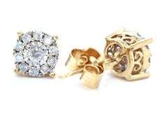 One pair of 14kt Yellow gold 0.35ctw Illusion set diamond cluster earrings