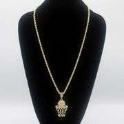 14 Kt Yellow Gold Plated Basketball Hoop Pendant Necklace