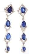 Charming 6.00CTW Pear & Oval Shaped Faceted Kyanite And 0.60CTW Diamond Dangle Earrings in Sterling 