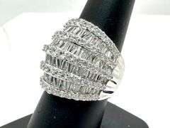Sparkling 14 Kt White Gold Plate Huge 21.5 Ctw Simulated Diamond Ring