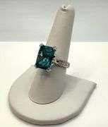 Beautiful 14 Kt White Gold Plate 6.5 Ct Simulated London Blue Topaz Ring