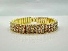 Yellow Gold Plated 3 Row Simulated Diamond Tennis Bracelet