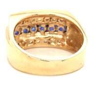 14kt Yellow gold blue sapphire and diamond men's ring