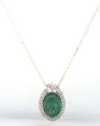 Awesome 5.25CTS Oval Cabochon-Cut Natural Emerald & 2.15CTW White Sapphire Pendant 18-Inch Necklace 
