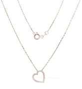14k White Gold Brushed open Heart Pendant on Chain