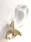 14kt Yellow gold 0.35ctw diamond dolphin jumping through hoop earrings