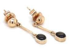10kt Yellow gold black star sapphire cab dangle earrings