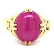 18kt Yellow gold Oval pink star sapphire ring