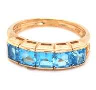 14kt Yellow gold channel set princess cut blue topaz five stone band