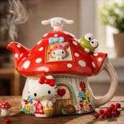 Hello Kitty Mushroom Teapot Hand-Painted Collectible
