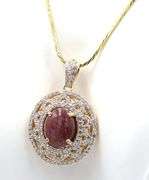 Fabulous Natural No Heat !3.00CTS Oval Cabochon-Cut Star Ruby & 2.45CTW Round Sapphire Pendant Neckl