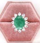 Sparkling 6.50CTS Oval Emerald-Cut Emerald & Sapphire Ring in Sterling Silver