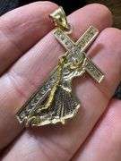 10K Yellow Gold Jesus & the Cross w/ Clear CZ's Pendant