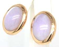 14kt Yellow gold Oval Lavender Jade clip on earrings
