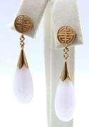 14kt Yellow gold teardrop Lavender Jade dangle earrings