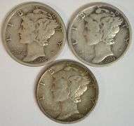 3 Sharp better date mintmarked Mercury Dimes: 1920-S, 1924-D, & 1926-S