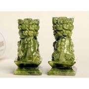 Pair of Jade Hand Carved Guardian Lions Feng Shui