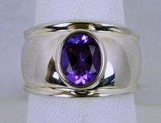 Wide Sterling Silver Amethyst Ring, Size 8.5