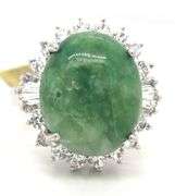 Fantastic Large 11.36CTS Oval Cabochon-Cut Natural Emerald & 1.14CTW Round & Baguette White Sapphire