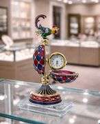 Gold-Plated with Austrian Crystals Royal Rooster Clock Egg