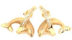 14kt Yellow gold 0.35ctw diamond dolphin jumping through hoop earrings