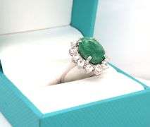 Sparkling 6.50CTS Oval Emerald-Cut Emerald & Sapphire Ring in Sterling Silver