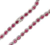 Gorgeous 36.00CTW Oval Faceted Ruby & 6.00CTW Diamond of 21.5 Inches Necklace in 14K White Gold Over