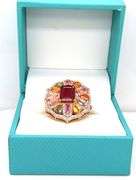 Fantastic 12.55CTS Emerald-Cut Ruby, 9.30CTW Multi-Colored Tourmaline & 2.80CTW Diamond Ring in 14K 