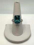 Beautiful 14 Kt White Gold Plate 6.5 Ct Simulated London Blue Topaz Ring