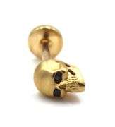 14kt Yellow gold tash black diamond eye matte skull threated stud earring