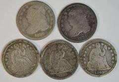 Lot of 5 old circulated Bust and Seated Dimes 1834 to 1853-O Arrows